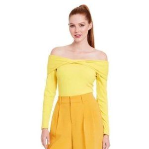 Sergio Hudson Women's Yellow Long Sleeve Off Shoulder Body Suit Size M